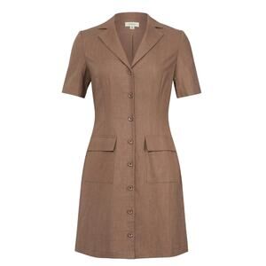 Forcast Nia Button Linen Dress Biscuit (Taupe) | Tailored Utility Mini